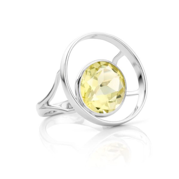 Audrey Huet Joaillerie : Bague ONE or blanc 18 carats quartz lemon pierre naturelle symbole d'audace et d'élégance MADE in Belgium pour des femmes de caractère