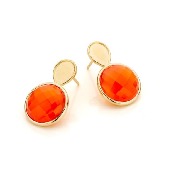 Audrey Huet Joaillerie : Boucles d'oreilles colorées avec élégance et audace or jaune pierre cornaline naturelle bijoux colorés haut de gamme MADE in Belgium pour des femmes de caractère