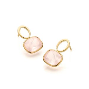 Audrey Huet Joaillerie boucles d'oreilles bijoux colorés quartz rose 18 carats design épuré pour des femmes élégantes de caractère MADE in Belgium