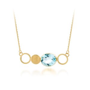 Audrey Huet Joaillerie collier bijoux colorés topaze blue swiss or 18 carats design épuré pour des femmes élégantes de caractère