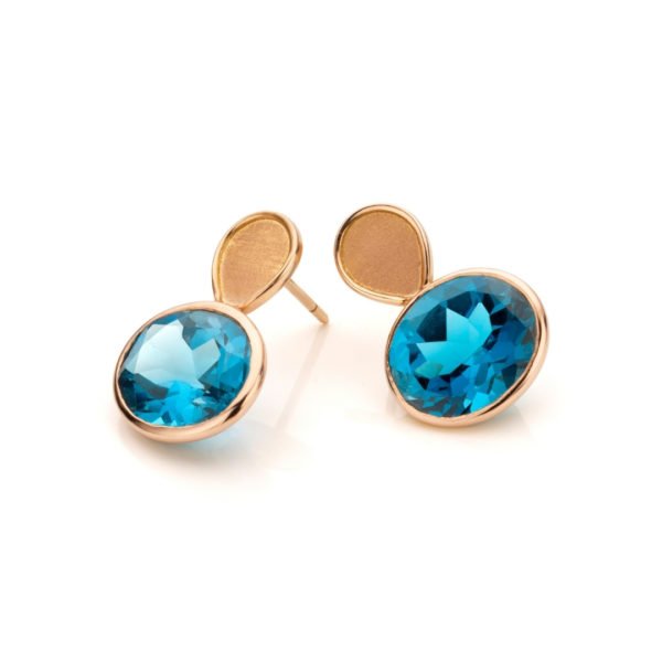 Audrey Huet Joaillerie : Boucles d'oreilles symbole d'élégance bijoux colorés MADE in Belgium topaze blue london or rose