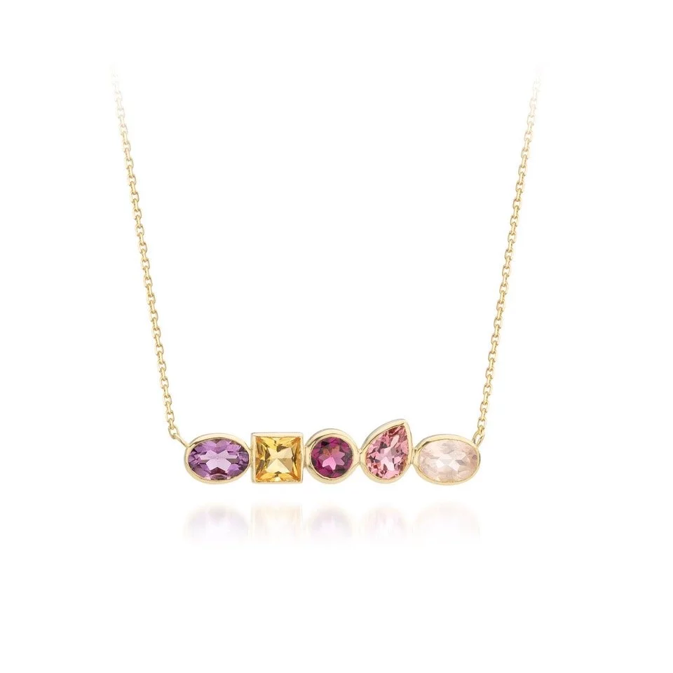 Audrey Huet Joaillerie collier ANNE bijoux colorés topaze or rose 18 carats design épuré pour des femmes élégantes de caractère MADE in Belgium