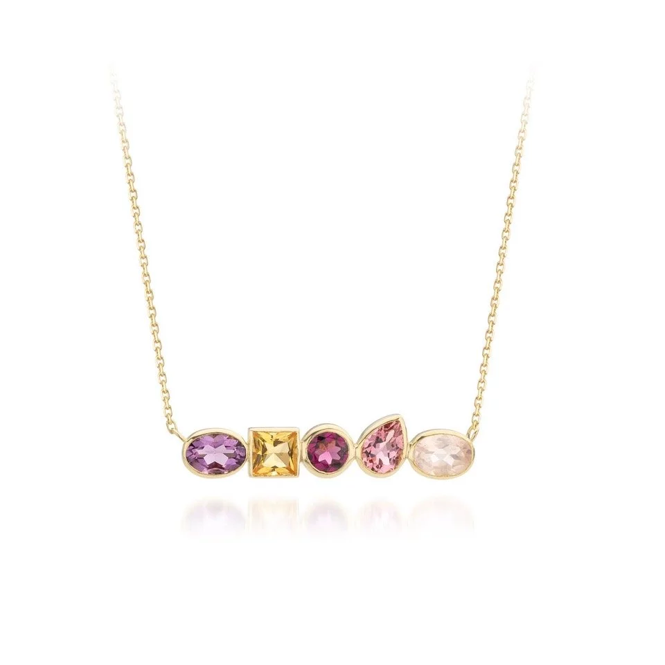 Audrey Huet Joaillerie ANNE necklace colorful jewelry 18k pink gold topaz design for elegant women of character MADE in Belgium